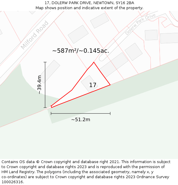 17, DOLERW PARK DRIVE, NEWTOWN, SY16 2BA: Plot and title map