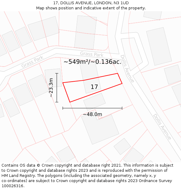 17, DOLLIS AVENUE, LONDON, N3 1UD: Plot and title map