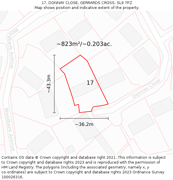 17, DONNAY CLOSE, GERRARDS CROSS, SL9 7PZ: Plot and title map