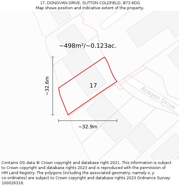 17, DONOVAN DRIVE, SUTTON COLDFIELD, B73 6DG: Plot and title map