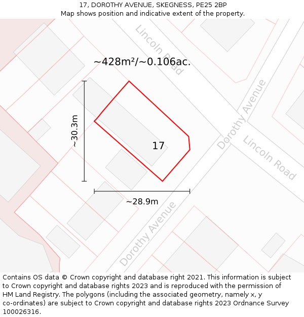 17, DOROTHY AVENUE, SKEGNESS, PE25 2BP: Plot and title map