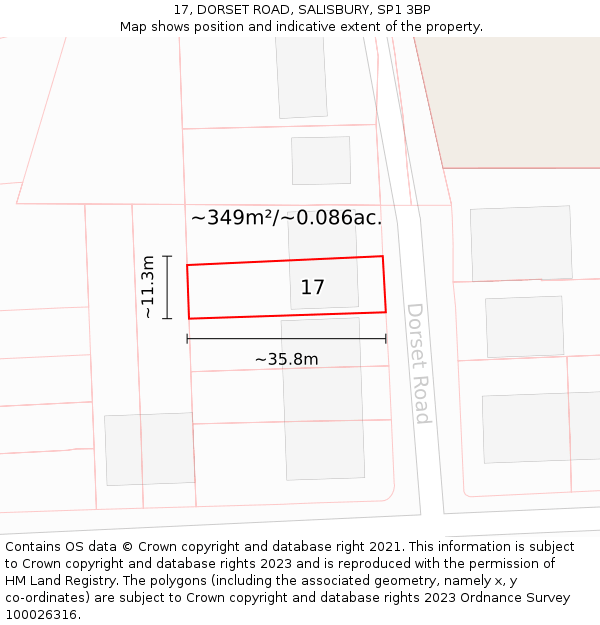 17, DORSET ROAD, SALISBURY, SP1 3BP: Plot and title map