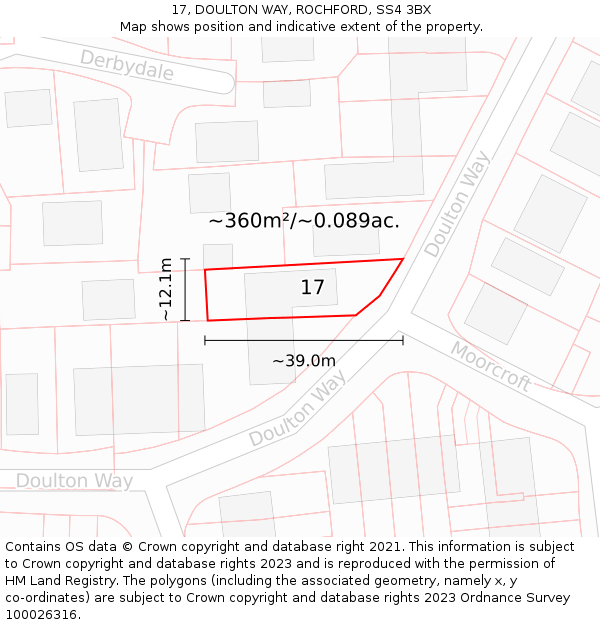 17, DOULTON WAY, ROCHFORD, SS4 3BX: Plot and title map