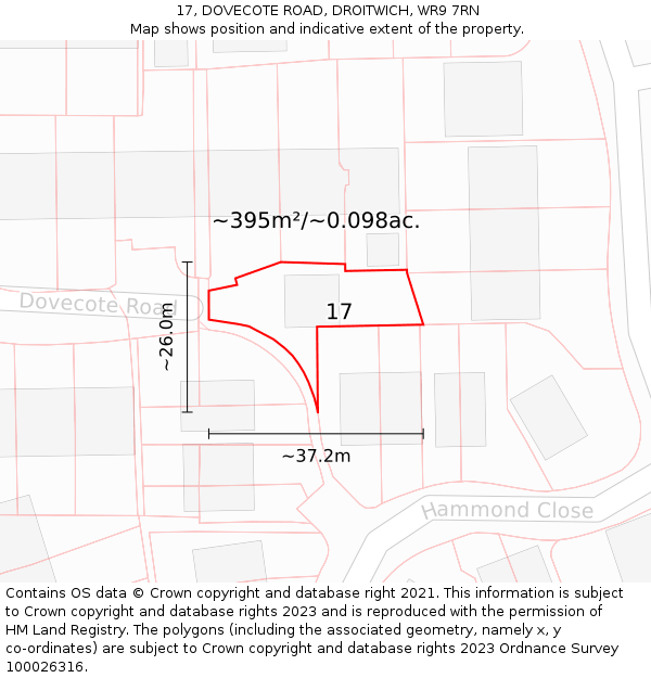 17, DOVECOTE ROAD, DROITWICH, WR9 7RN: Plot and title map