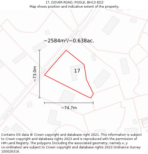 17, DOVER ROAD, POOLE, BH13 6DZ: Plot and title map