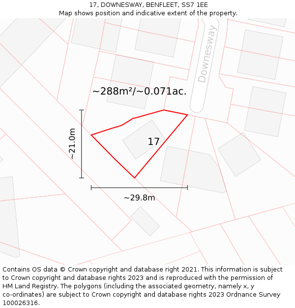 17, DOWNESWAY, BENFLEET, SS7 1EE: Plot and title map