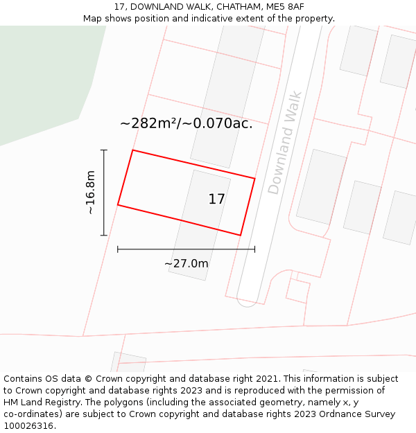 17, DOWNLAND WALK, CHATHAM, ME5 8AF: Plot and title map