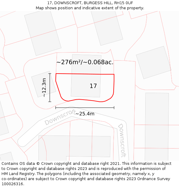 17, DOWNSCROFT, BURGESS HILL, RH15 0UF: Plot and title map