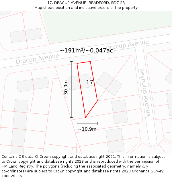 17, DRACUP AVENUE, BRADFORD, BD7 2RJ: Plot and title map