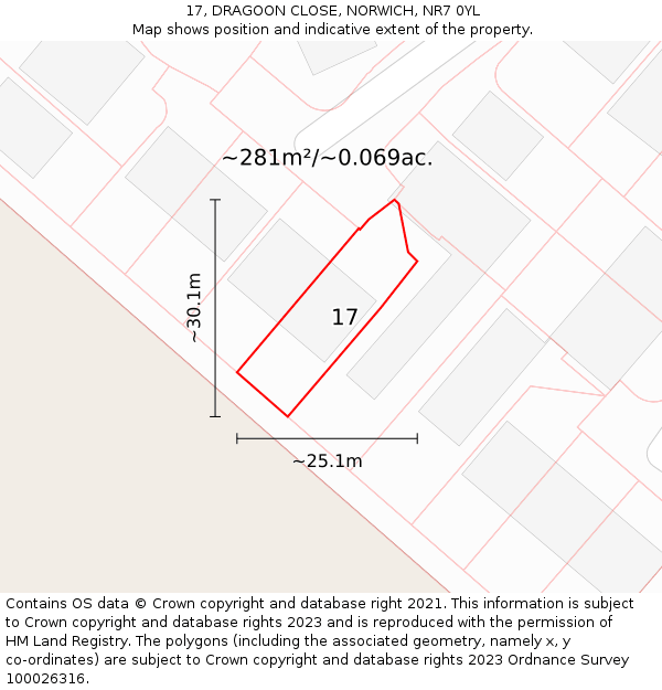 17, DRAGOON CLOSE, NORWICH, NR7 0YL: Plot and title map