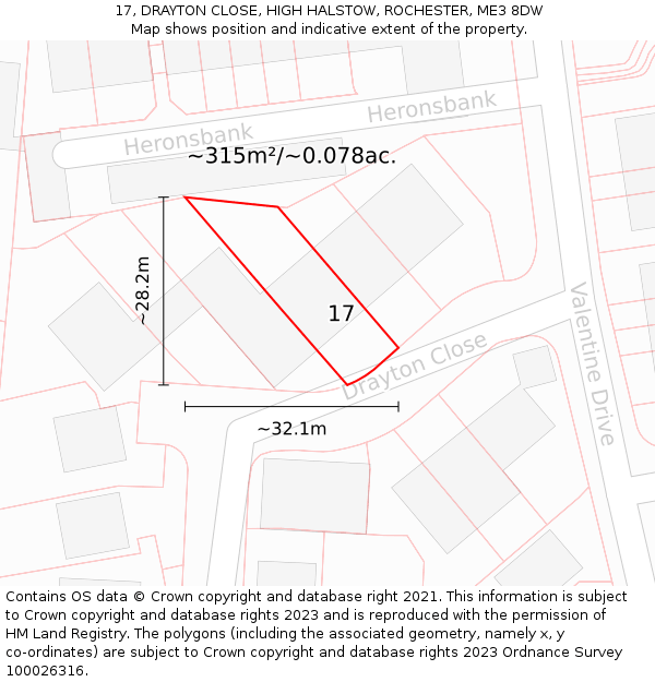 17, DRAYTON CLOSE, HIGH HALSTOW, ROCHESTER, ME3 8DW: Plot and title map