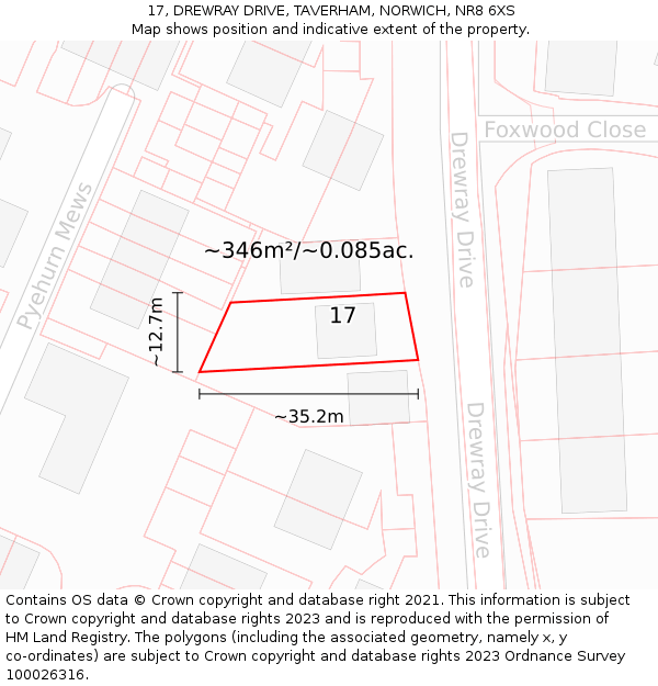 17, DREWRAY DRIVE, TAVERHAM, NORWICH, NR8 6XS: Plot and title map