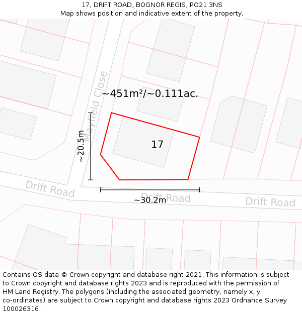 17, DRIFT ROAD, BOGNOR REGIS, PO21 3NS: Plot and title map