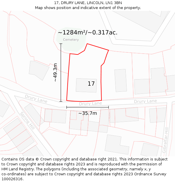 17, DRURY LANE, LINCOLN, LN1 3BN: Plot and title map
