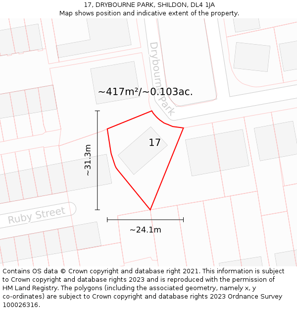 17, DRYBOURNE PARK, SHILDON, DL4 1JA: Plot and title map