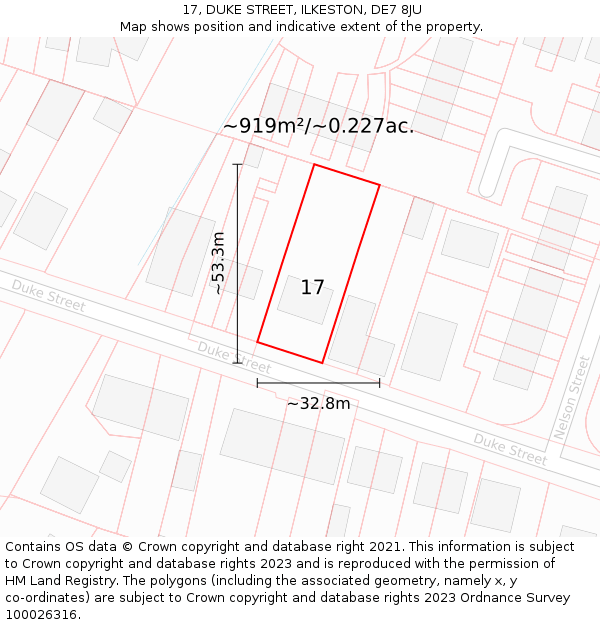 17, DUKE STREET, ILKESTON, DE7 8JU: Plot and title map