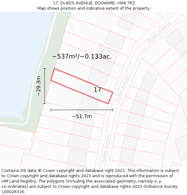 17, DUKES AVENUE, EDGWARE, HA8 7RZ: Plot and title map