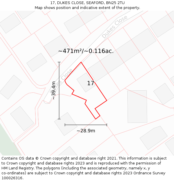 17, DUKES CLOSE, SEAFORD, BN25 2TU: Plot and title map