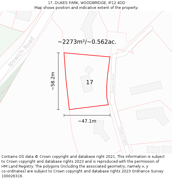 17, DUKES PARK, WOODBRIDGE, IP12 4DD: Plot and title map