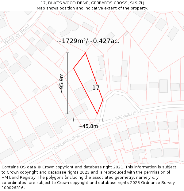 17, DUKES WOOD DRIVE, GERRARDS CROSS, SL9 7LJ: Plot and title map