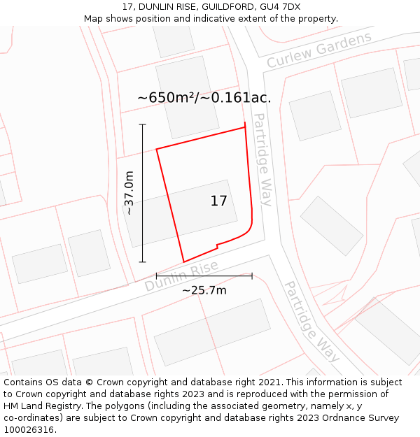 17, DUNLIN RISE, GUILDFORD, GU4 7DX: Plot and title map