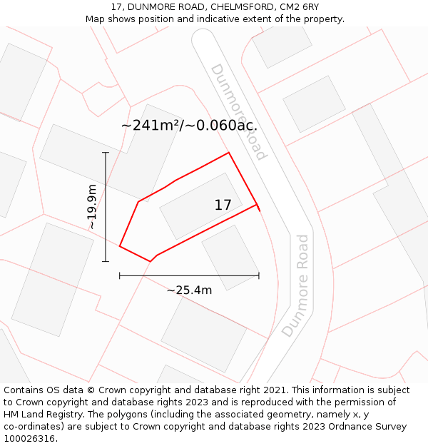 17, DUNMORE ROAD, CHELMSFORD, CM2 6RY: Plot and title map