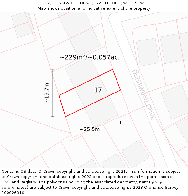 17, DUNNIWOOD DRIVE, CASTLEFORD, WF10 5EW: Plot and title map