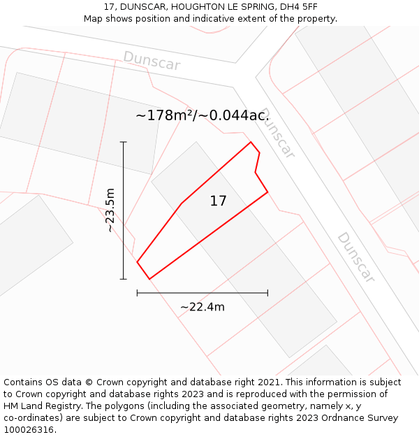 17, DUNSCAR, HOUGHTON LE SPRING, DH4 5FF: Plot and title map