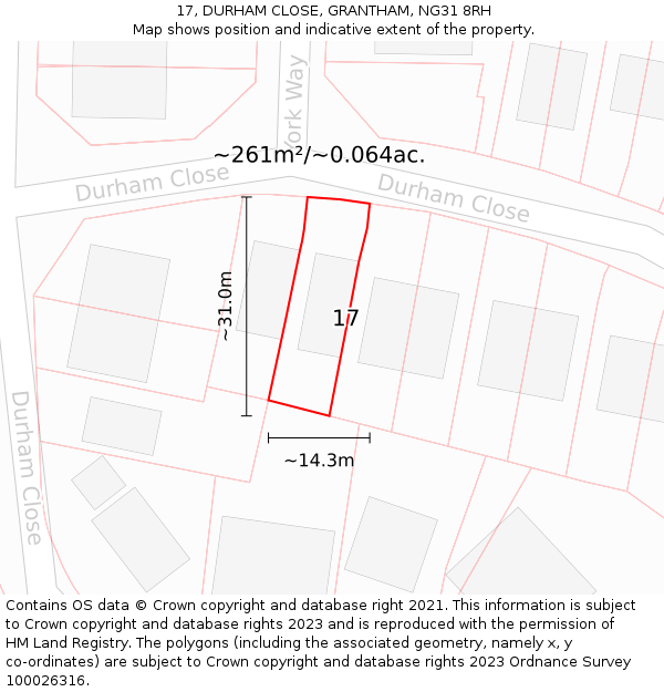 17, DURHAM CLOSE, GRANTHAM, NG31 8RH: Plot and title map