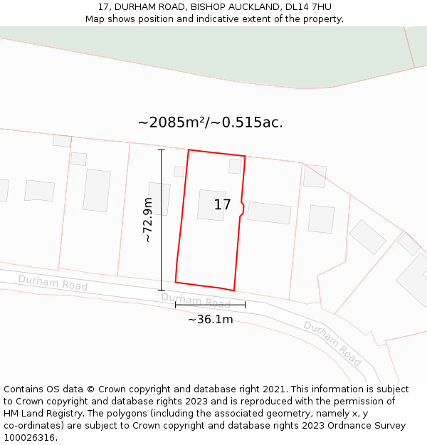 17, DURHAM ROAD, BISHOP AUCKLAND, DL14 7HU: Plot and title map