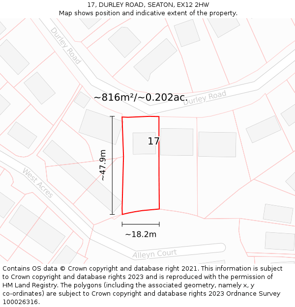 17, DURLEY ROAD, SEATON, EX12 2HW: Plot and title map