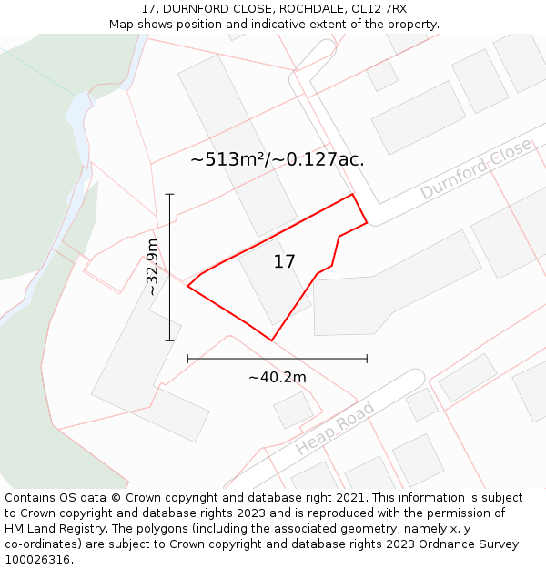 17, DURNFORD CLOSE, ROCHDALE, OL12 7RX: Plot and title map