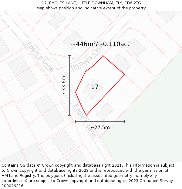 17, EAGLES LANE, LITTLE DOWNHAM, ELY, CB6 2TG: Plot and title map
