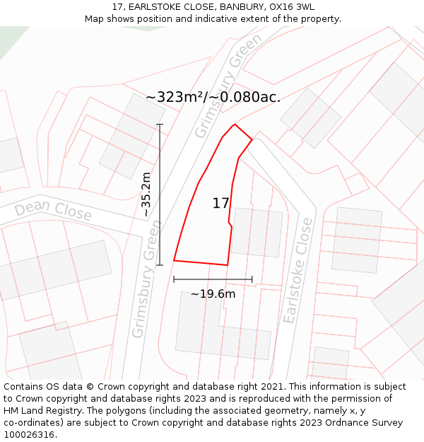 17, EARLSTOKE CLOSE, BANBURY, OX16 3WL: Plot and title map