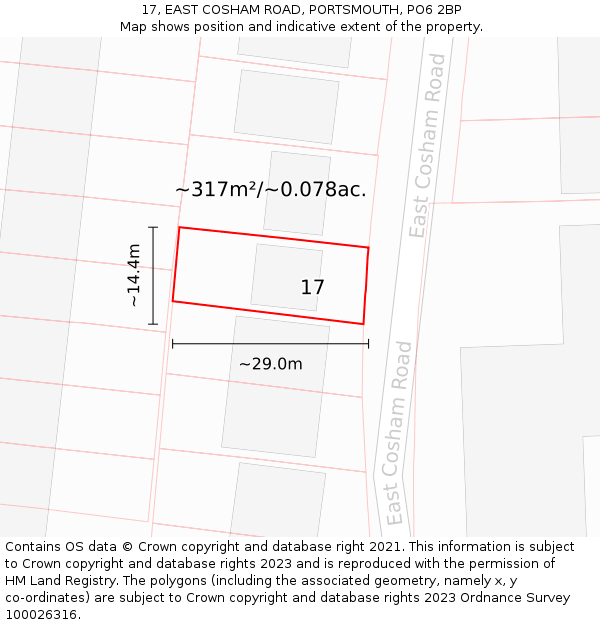 17, EAST COSHAM ROAD, PORTSMOUTH, PO6 2BP: Plot and title map