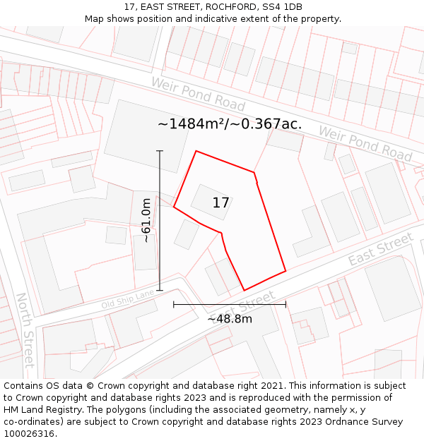 17, EAST STREET, ROCHFORD, SS4 1DB: Plot and title map