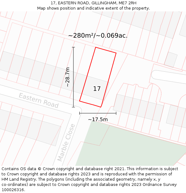 17, EASTERN ROAD, GILLINGHAM, ME7 2RH: Plot and title map