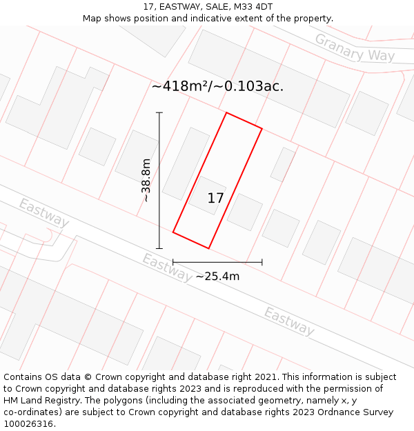 17, EASTWAY, SALE, M33 4DT: Plot and title map