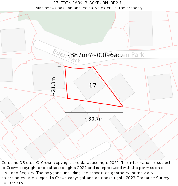 17, EDEN PARK, BLACKBURN, BB2 7HJ: Plot and title map