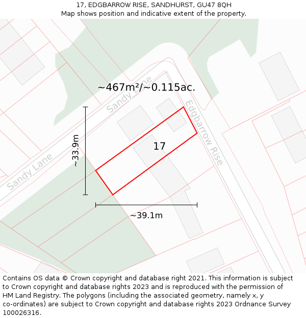 17, EDGBARROW RISE, SANDHURST, GU47 8QH: Plot and title map