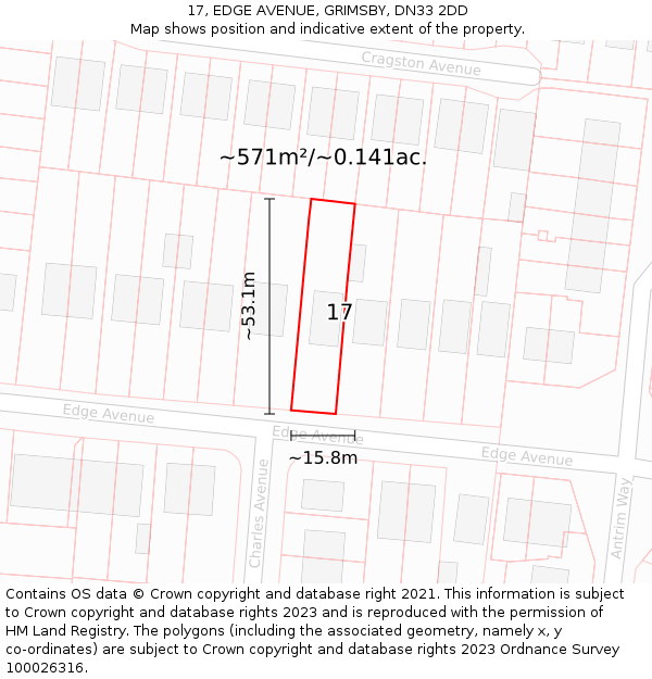 17, EDGE AVENUE, GRIMSBY, DN33 2DD: Plot and title map