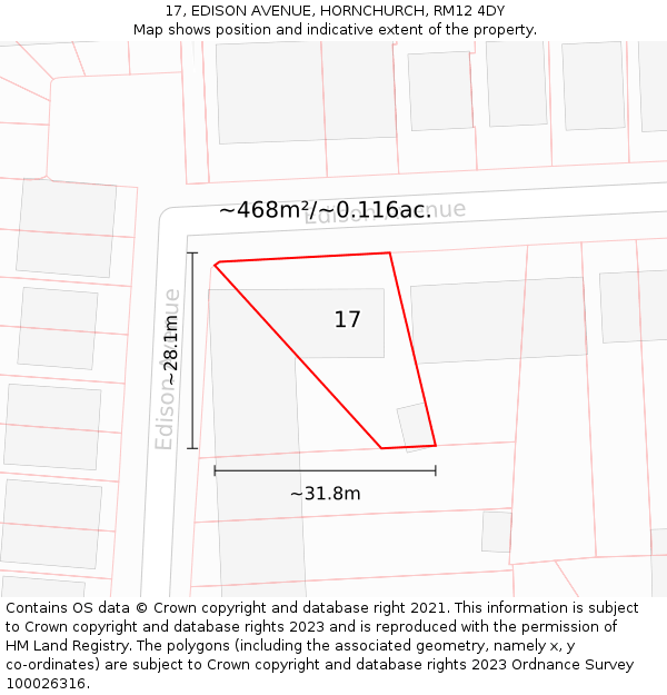 17, EDISON AVENUE, HORNCHURCH, RM12 4DY: Plot and title map