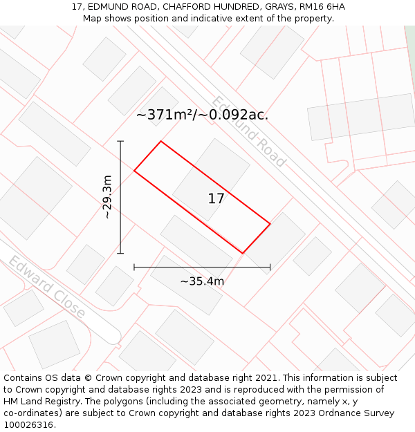 17, EDMUND ROAD, CHAFFORD HUNDRED, GRAYS, RM16 6HA: Plot and title map