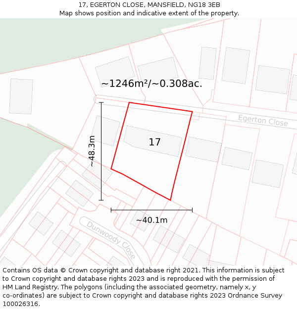 17, EGERTON CLOSE, MANSFIELD, NG18 3EB: Plot and title map