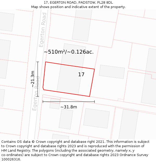 17, EGERTON ROAD, PADSTOW, PL28 8DL: Plot and title map