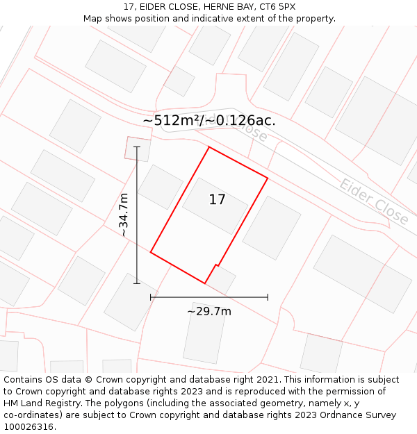 17, EIDER CLOSE, HERNE BAY, CT6 5PX: Plot and title map