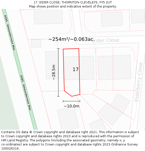 17, EIDER CLOSE, THORNTON-CLEVELEYS, FY5 2UT: Plot and title map