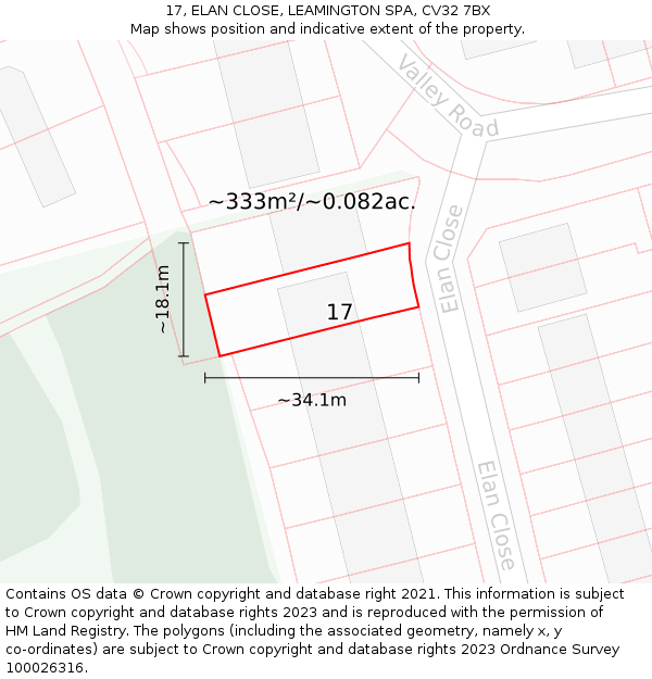 17, ELAN CLOSE, LEAMINGTON SPA, CV32 7BX: Plot and title map