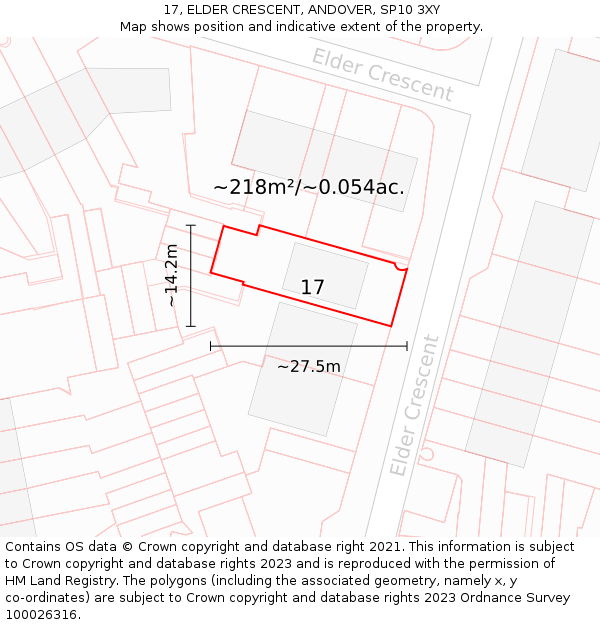 17, ELDER CRESCENT, ANDOVER, SP10 3XY: Plot and title map