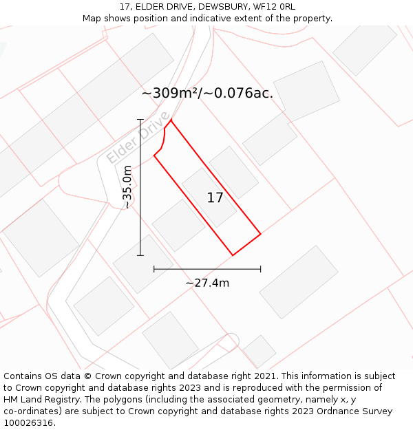 17, ELDER DRIVE, DEWSBURY, WF12 0RL: Plot and title map